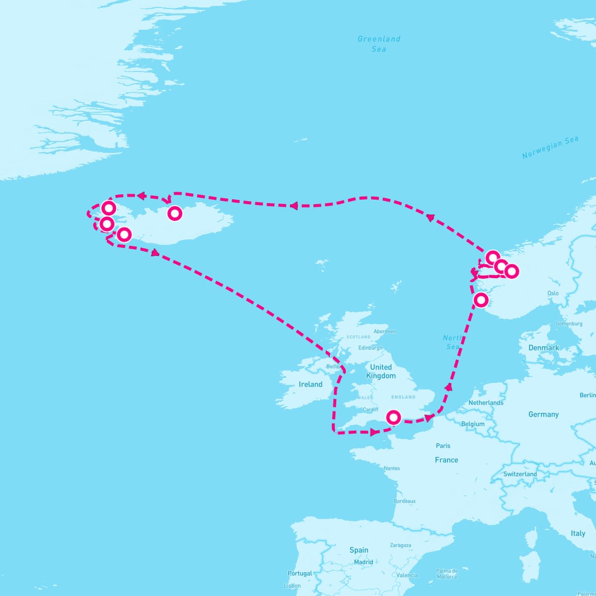 Sky Princess itinerary map for June 28, 2025 (14 nights)