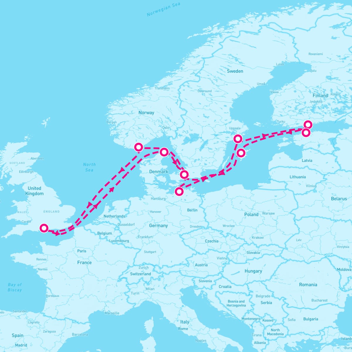 Sky Princess itinerary map for July 19, 2025 (14 nights)