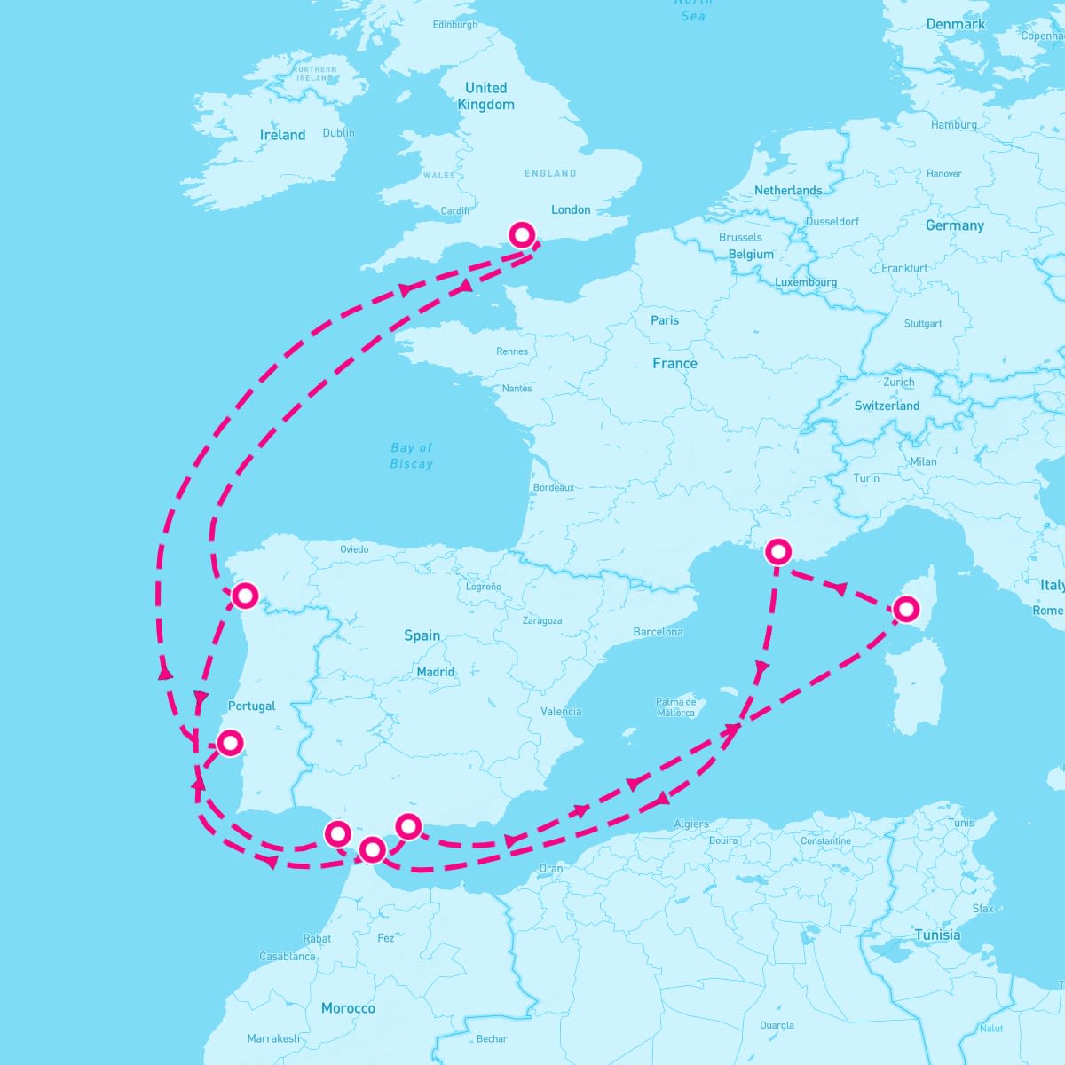 Sky Princess itinerary map for August 30, 2025 (14 nights)