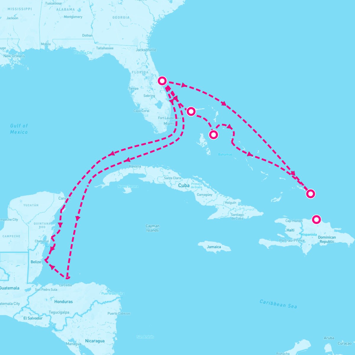 Sky Princess itinerary map for December 28, 2025 (14 nights)