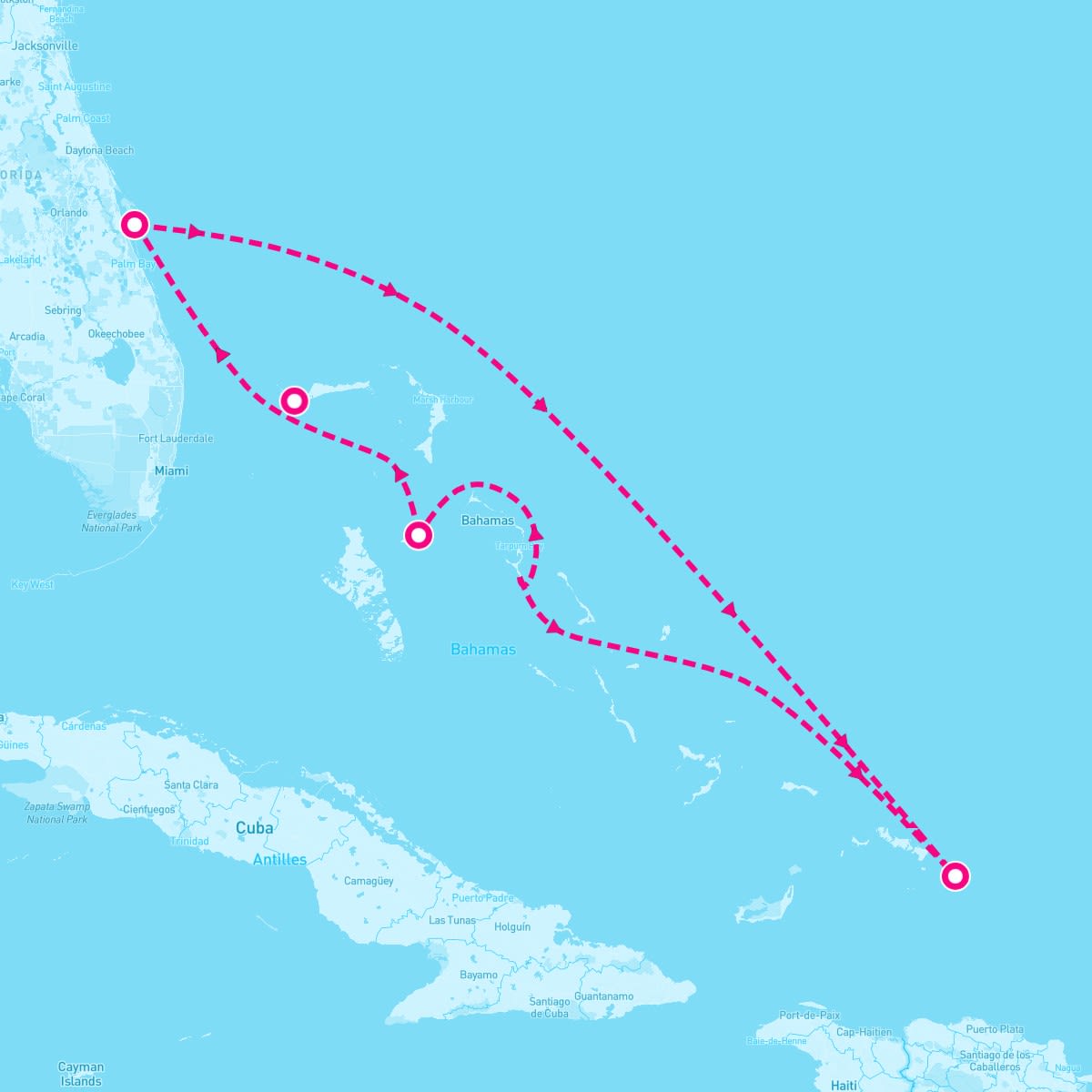 Sky Princess itinerary map for January 5, 2026 (6 nights)