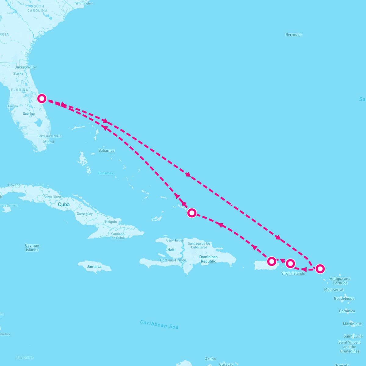 Sky Princess itinerary map for January 11, 2026 (8 nights)