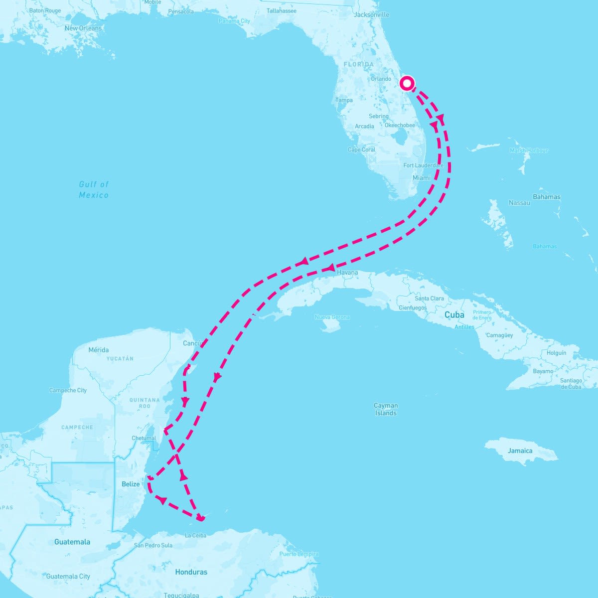 Sky Princess itinerary map for January 25, 2026 (8 nights)