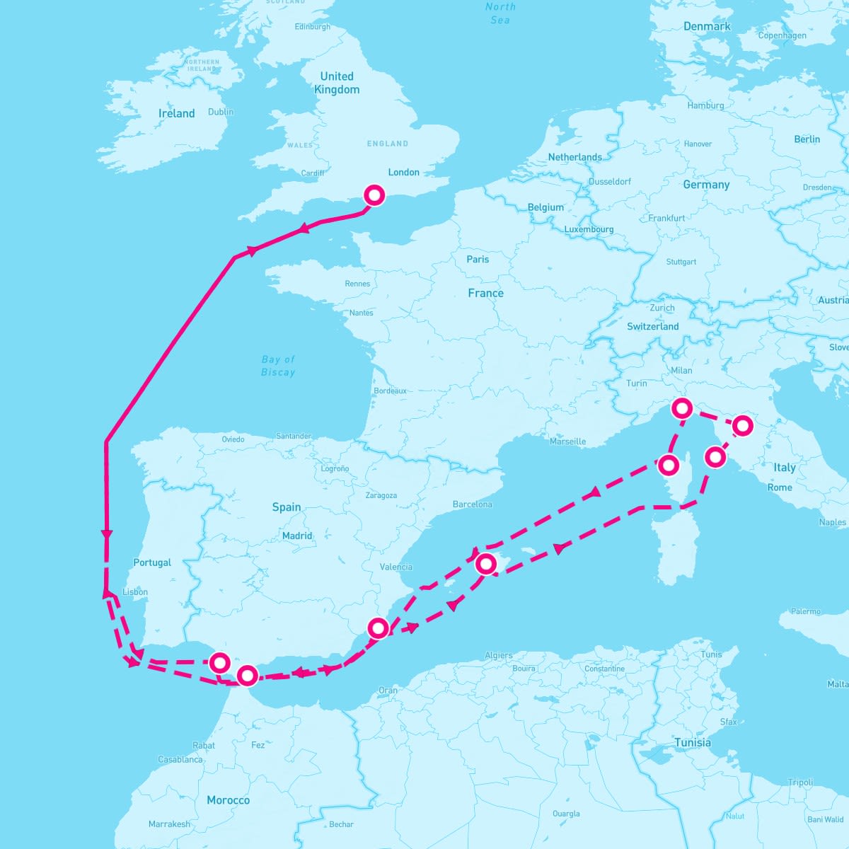 Spirit of Discovery itinerary map for March 26, 2025 (18 nights)