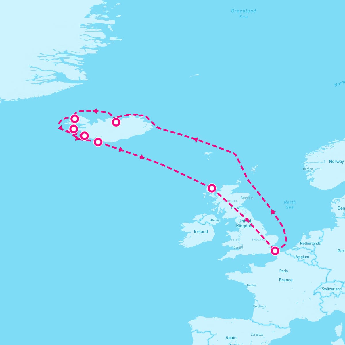 Spirit of Discovery itinerary map for July 4, 2025 (14 nights)