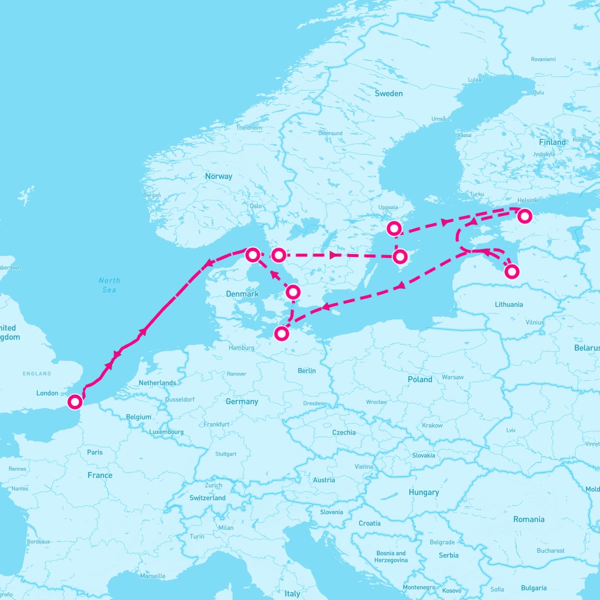 Spirit of Discovery itinerary map for July 25, 2025 (14 nights)