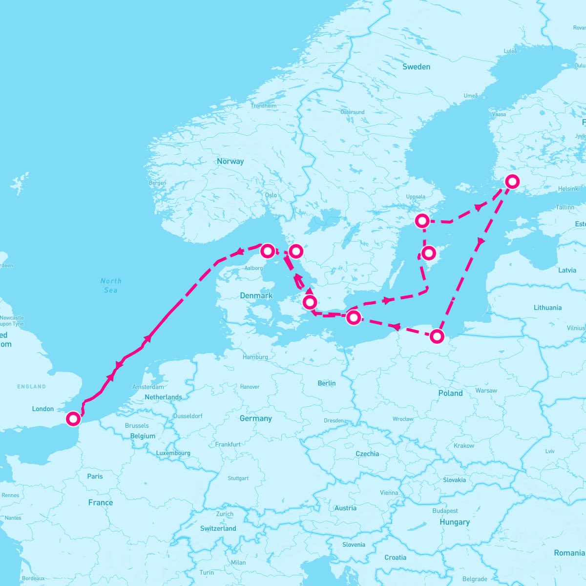 Spirit of Discovery itinerary map for August 22, 2025 (14 nights)