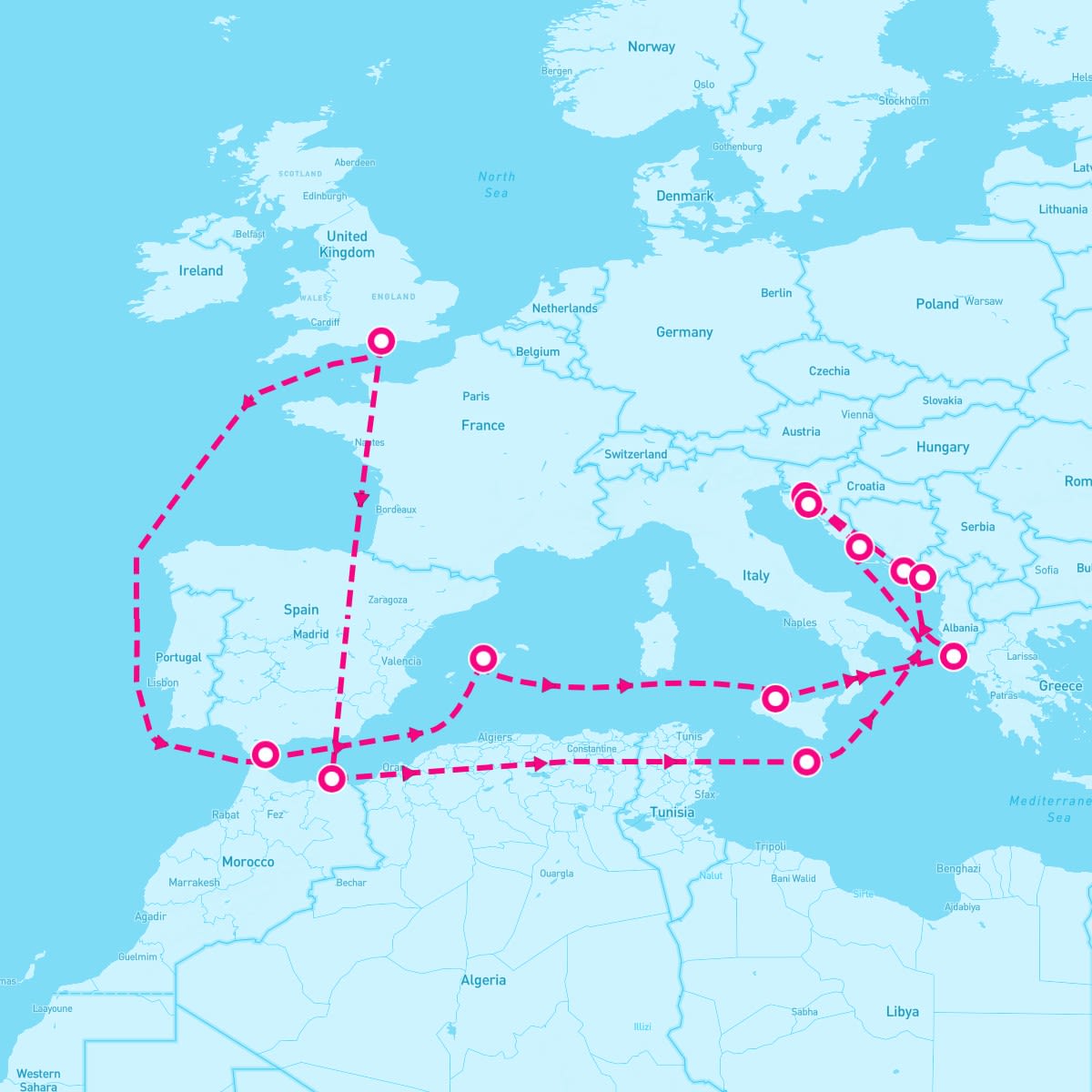 Spirit of Discovery itinerary map for March 10, 2026 (26 nights)