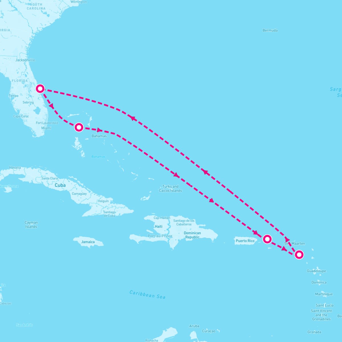 Star of the Seas itinerary map for August 17, 2025 (7 nights)