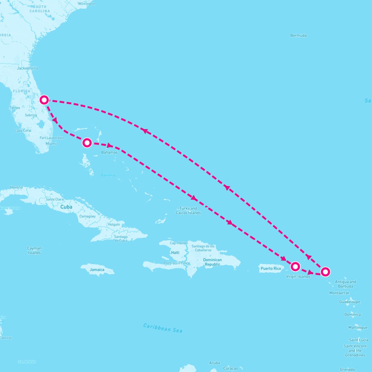 Star of the Seas itinerary map for November 30, 2025 (7 nights)