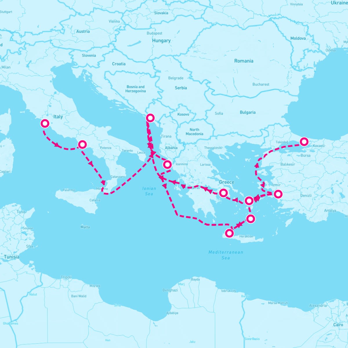 Star Princess itinerary map for September 2, 2025 (19 nights)