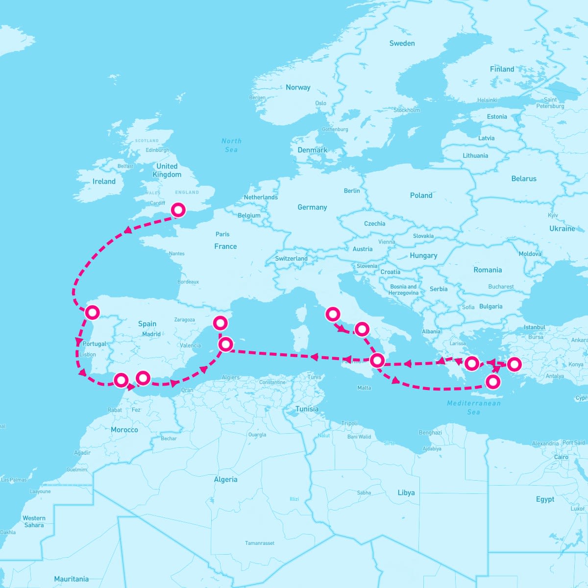 Star Princess itinerary map for September 30, 2025 (20 nights)