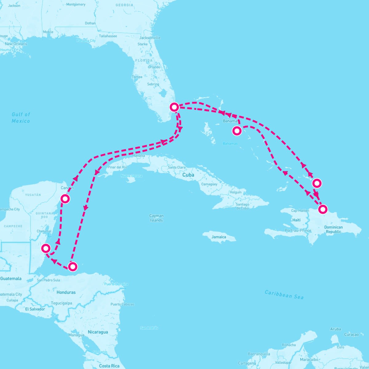 Star Princess itinerary map for December 13, 2025 (14 nights)