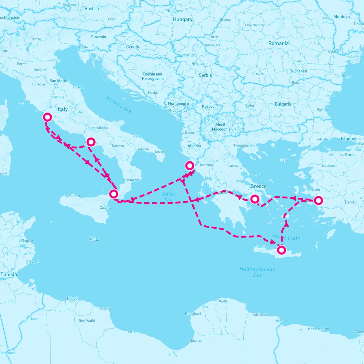Sun Princess itinerary map for February 18, 2024 (10 nights)
