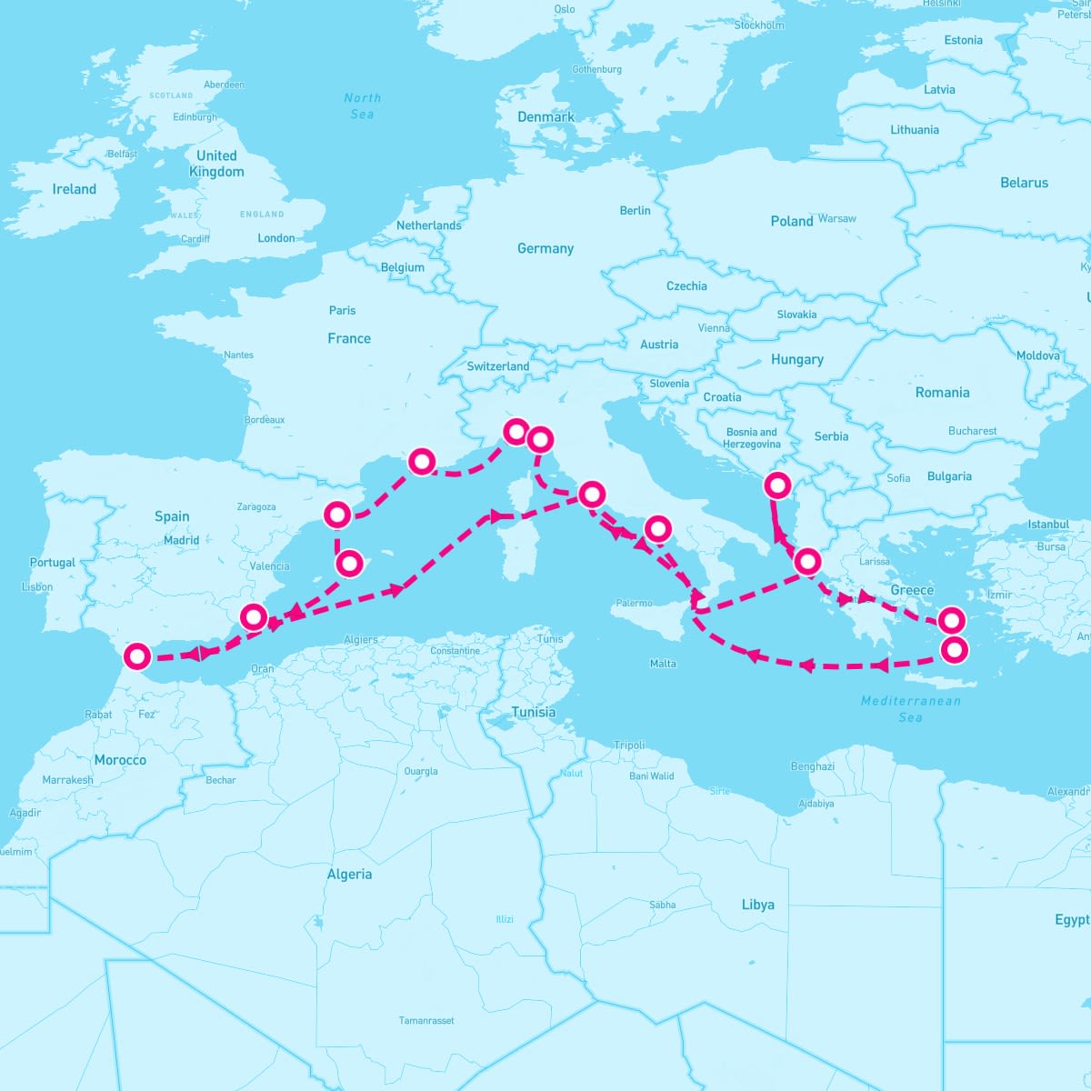 Sun Princess itinerary map for April 8, 2024 (19 nights)