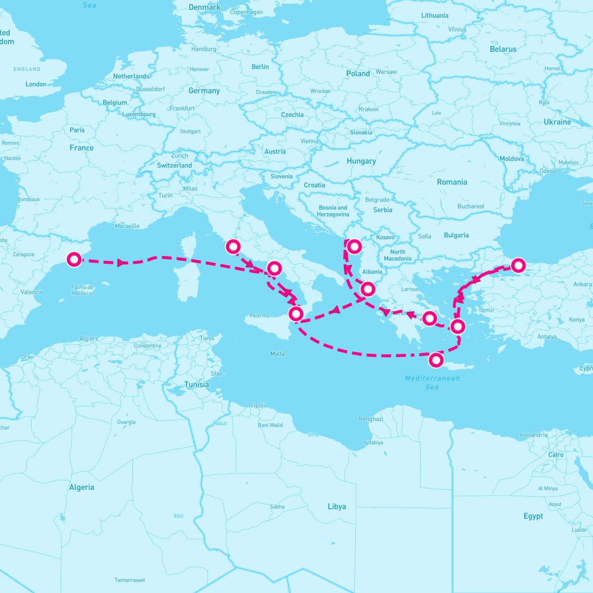 Sun Princess itinerary map for May 18, 2024 (14 nights)