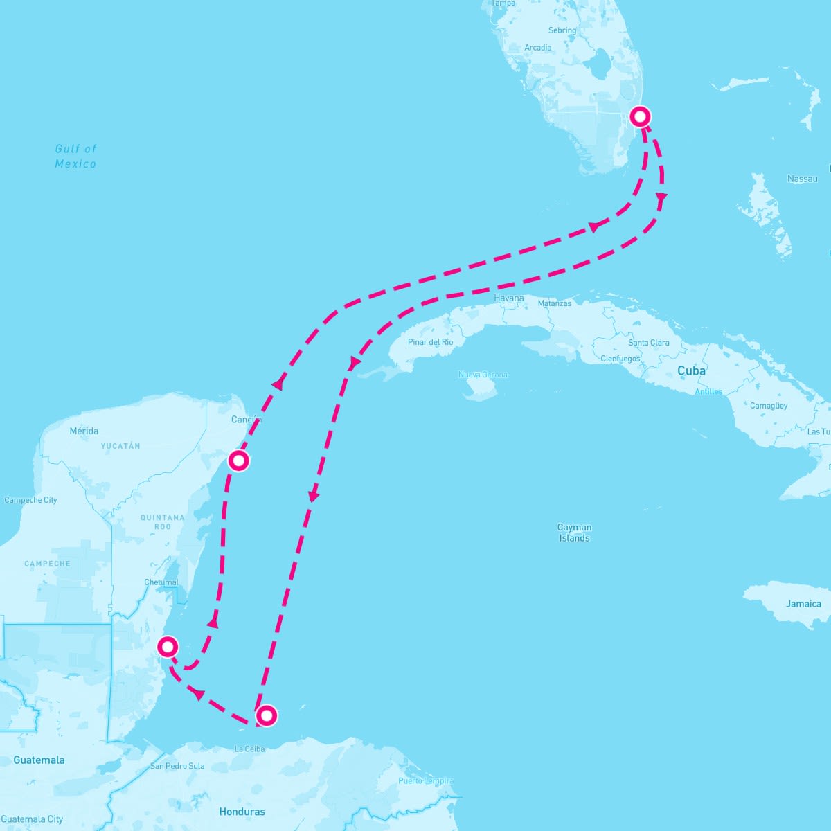 Sun Princess itinerary map for January 18, 2025 (7 nights)