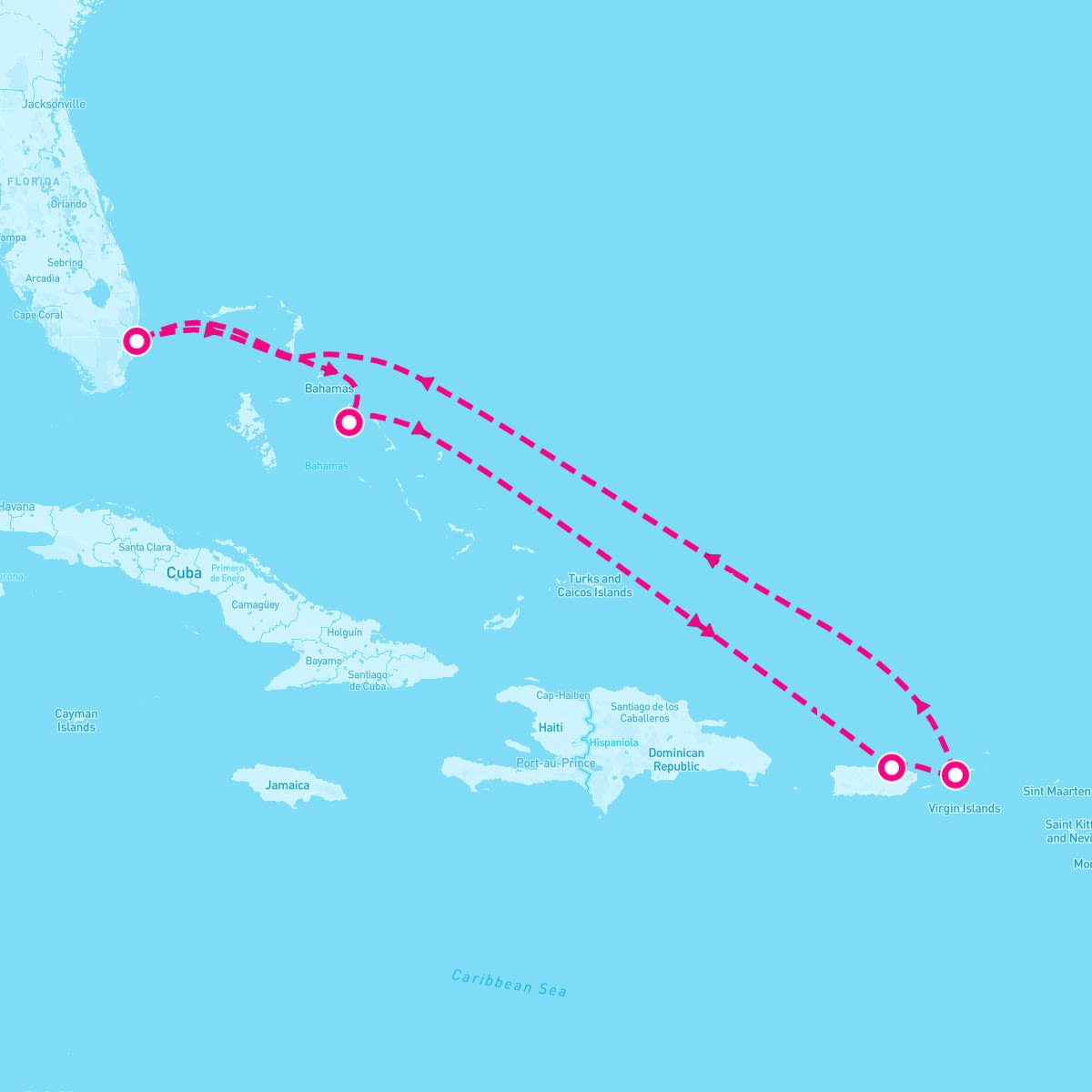 Sun Princess itinerary map for February 1, 2025 (7 nights)