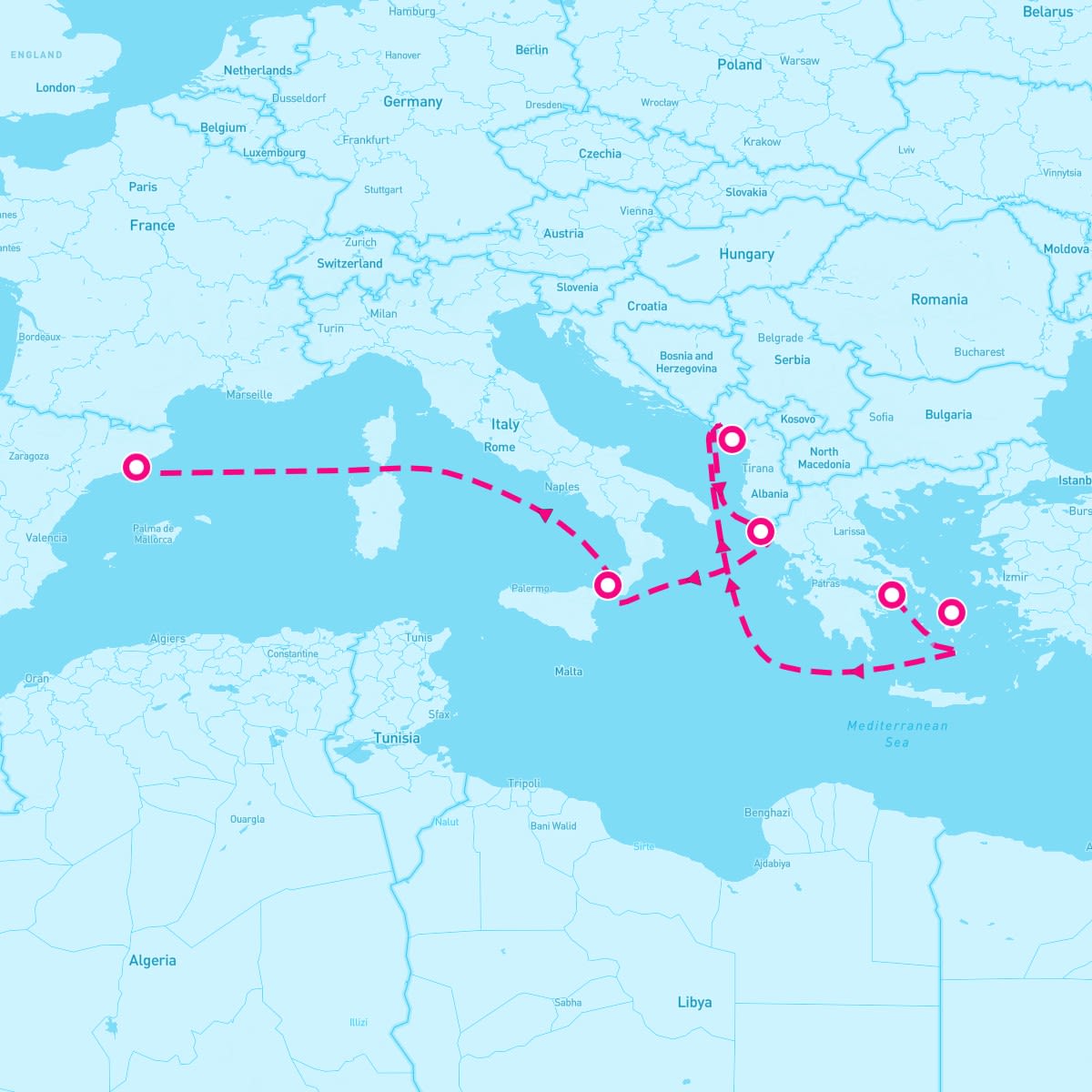 Sun Princess itinerary map for October 4, 2025 (7 nights)