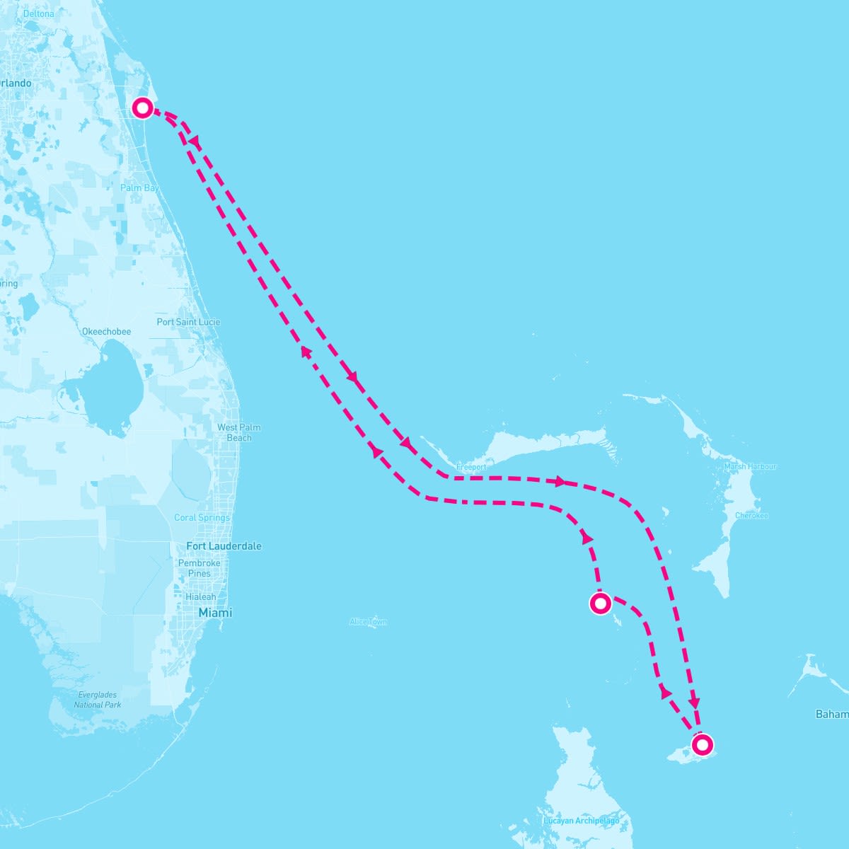 Utopia of the Seas itinerary map for June 16, 2025 (4 nights)