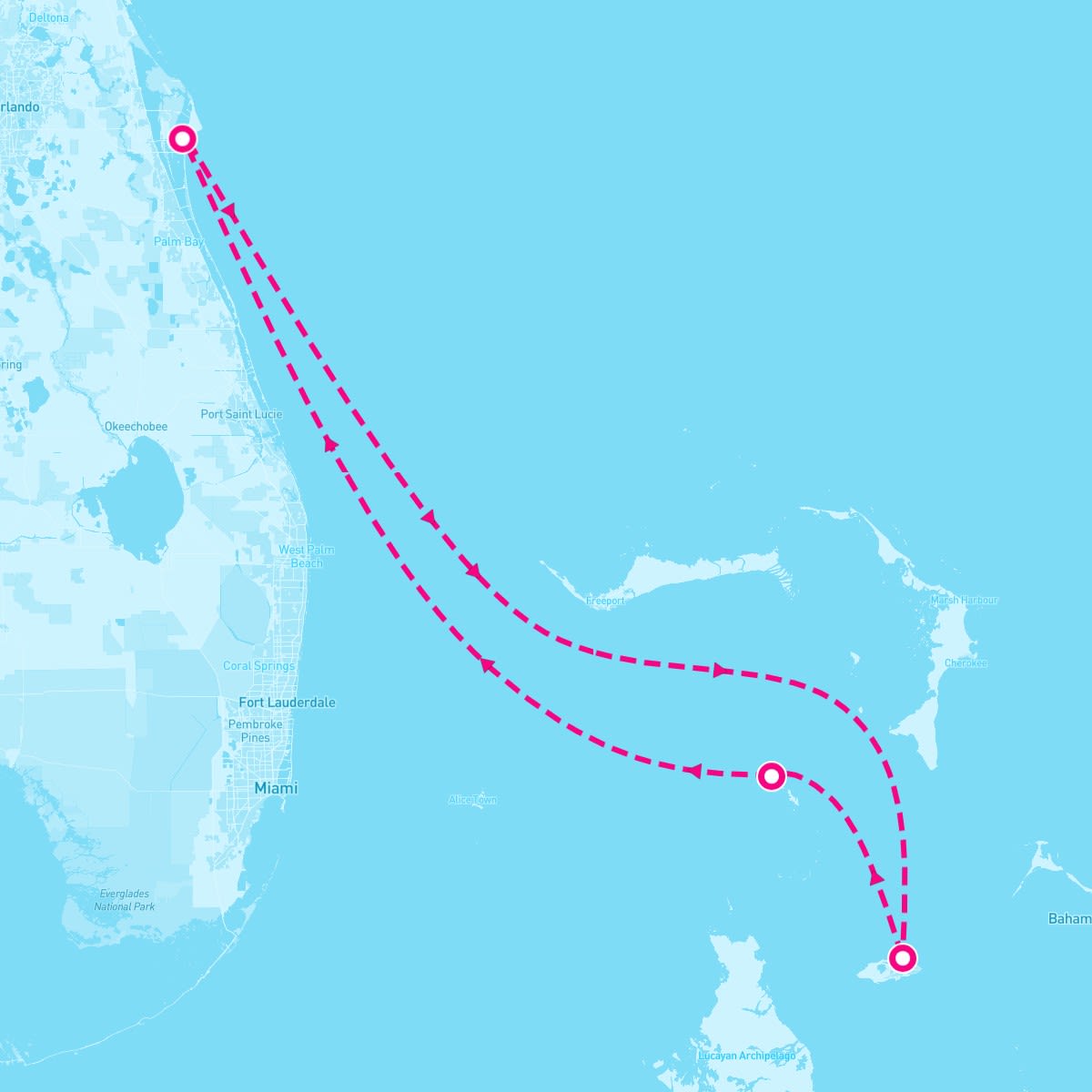Utopia of the Seas itinerary map for February 20, 2026 (3 nights)