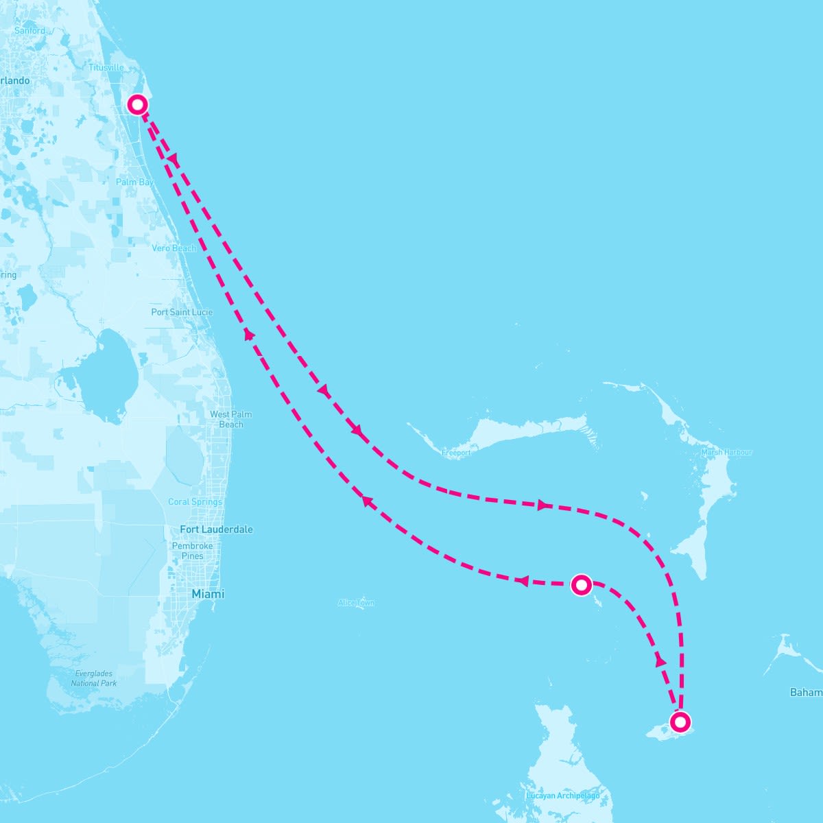 Utopia of the Seas itinerary map for January 3, 2028