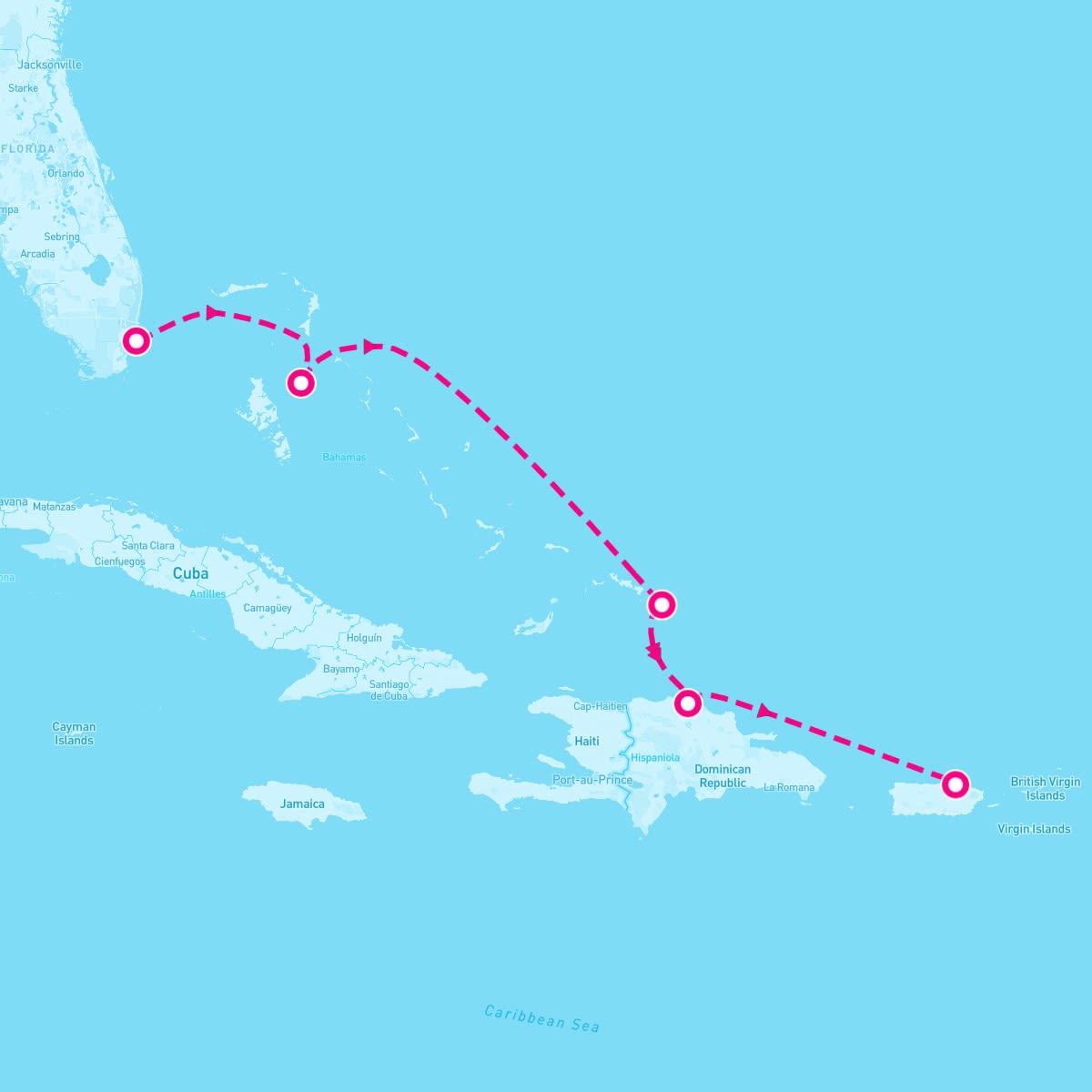 Valiant Lady itinerary map for January 7, 2024 (6 nights)