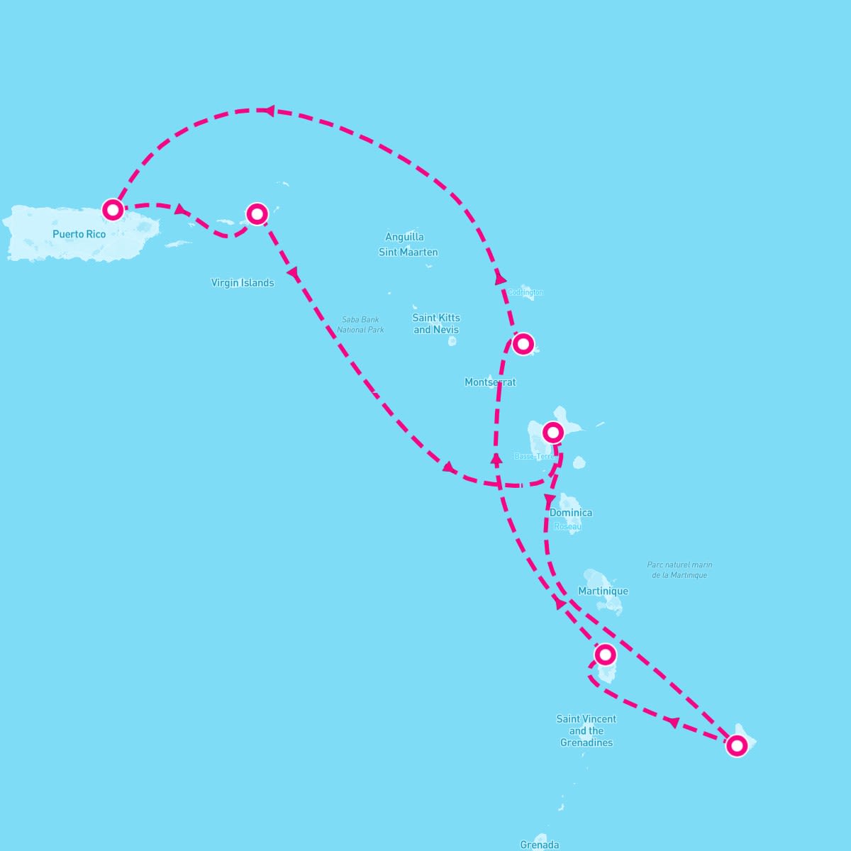 Valiant Lady itinerary map for February 24, 2024 (7 nights)