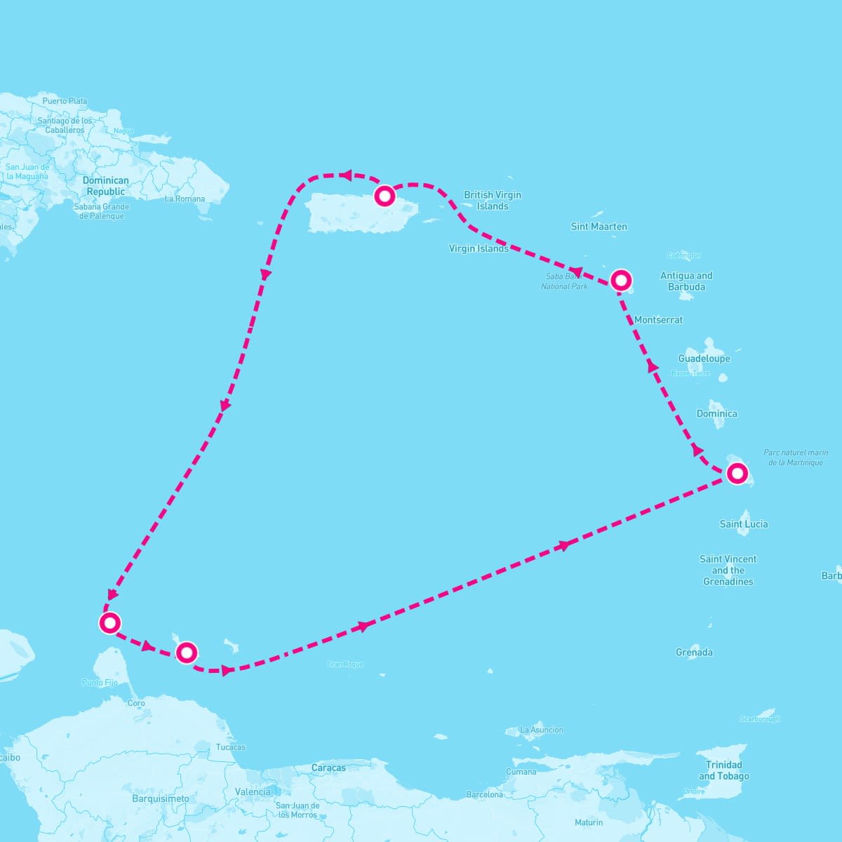 Valiant Lady itinerary map for March 16, 2024 (7 nights)
