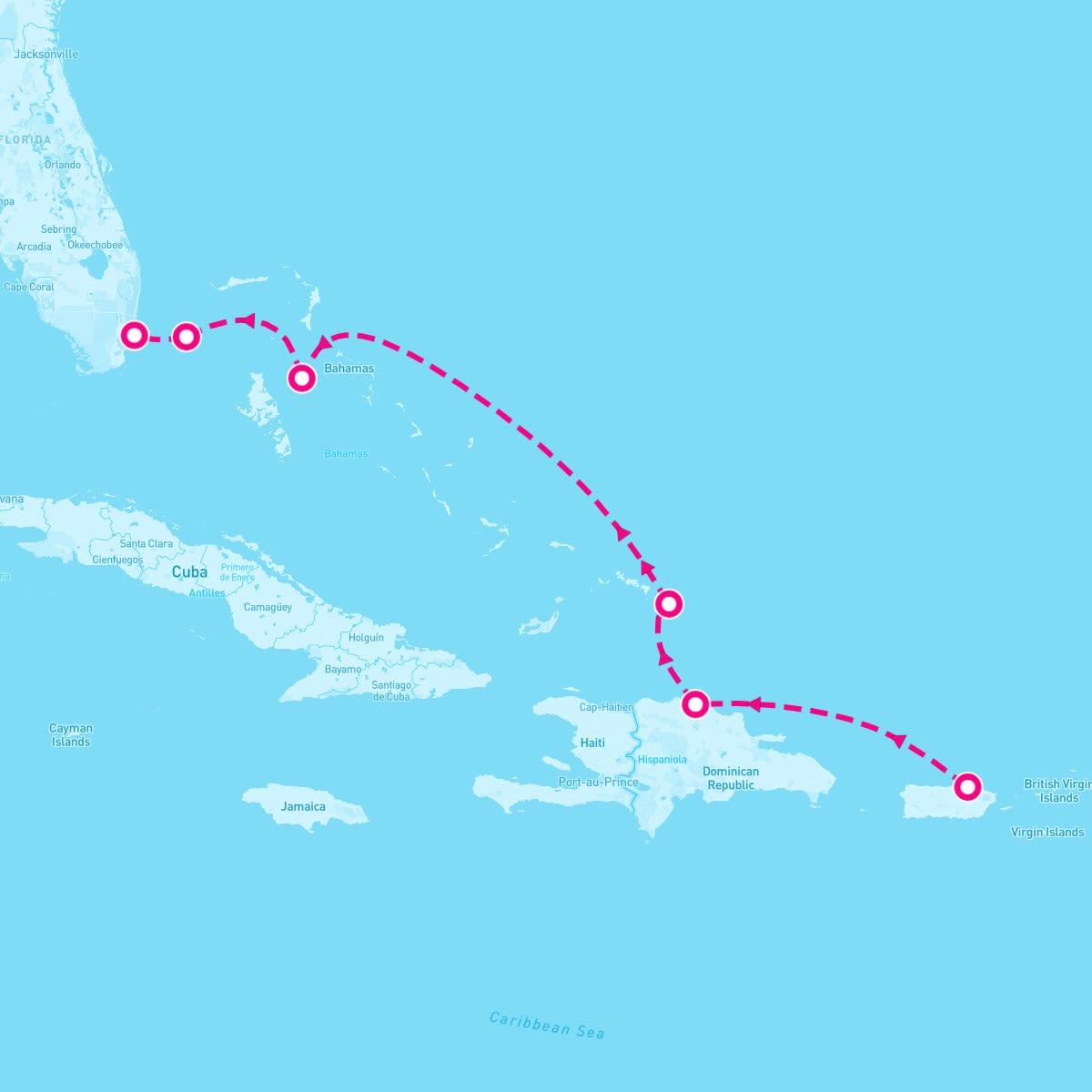 Valiant Lady itinerary map for March 23, 2024 (8 nights)