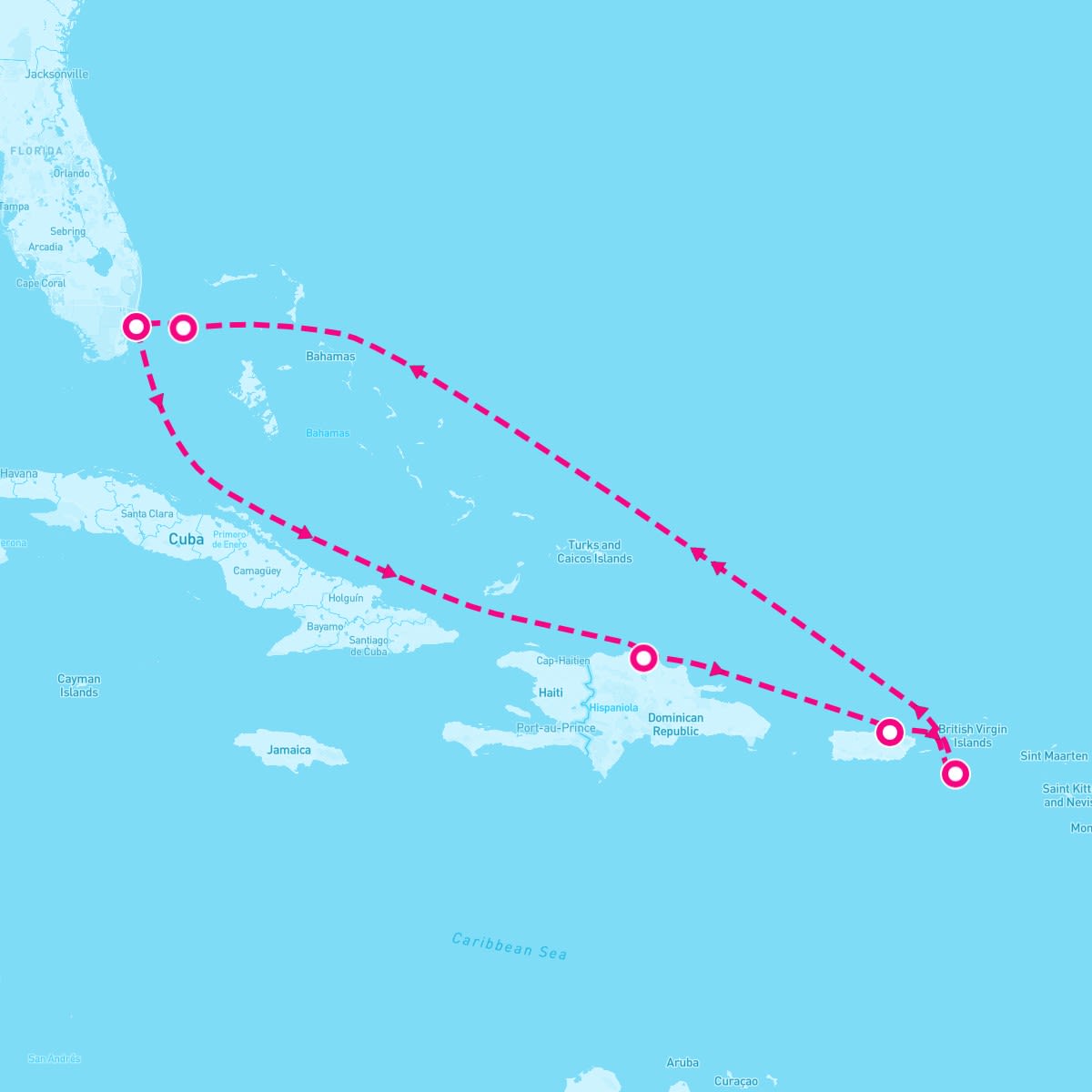 Valiant Lady itinerary map for April 6, 2024 (8 nights)