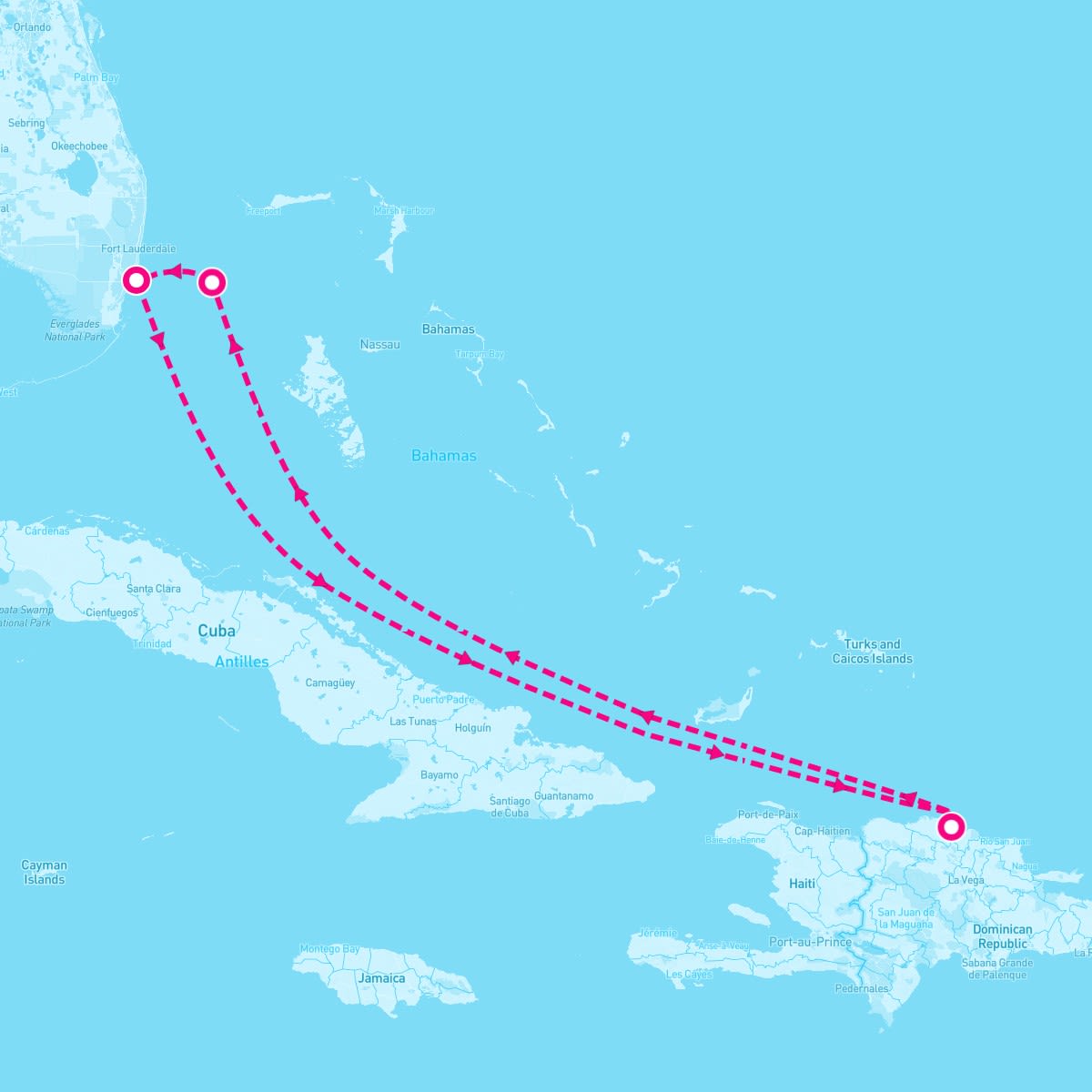 Valiant Lady itinerary map for December 15, 2024 (5 nights)