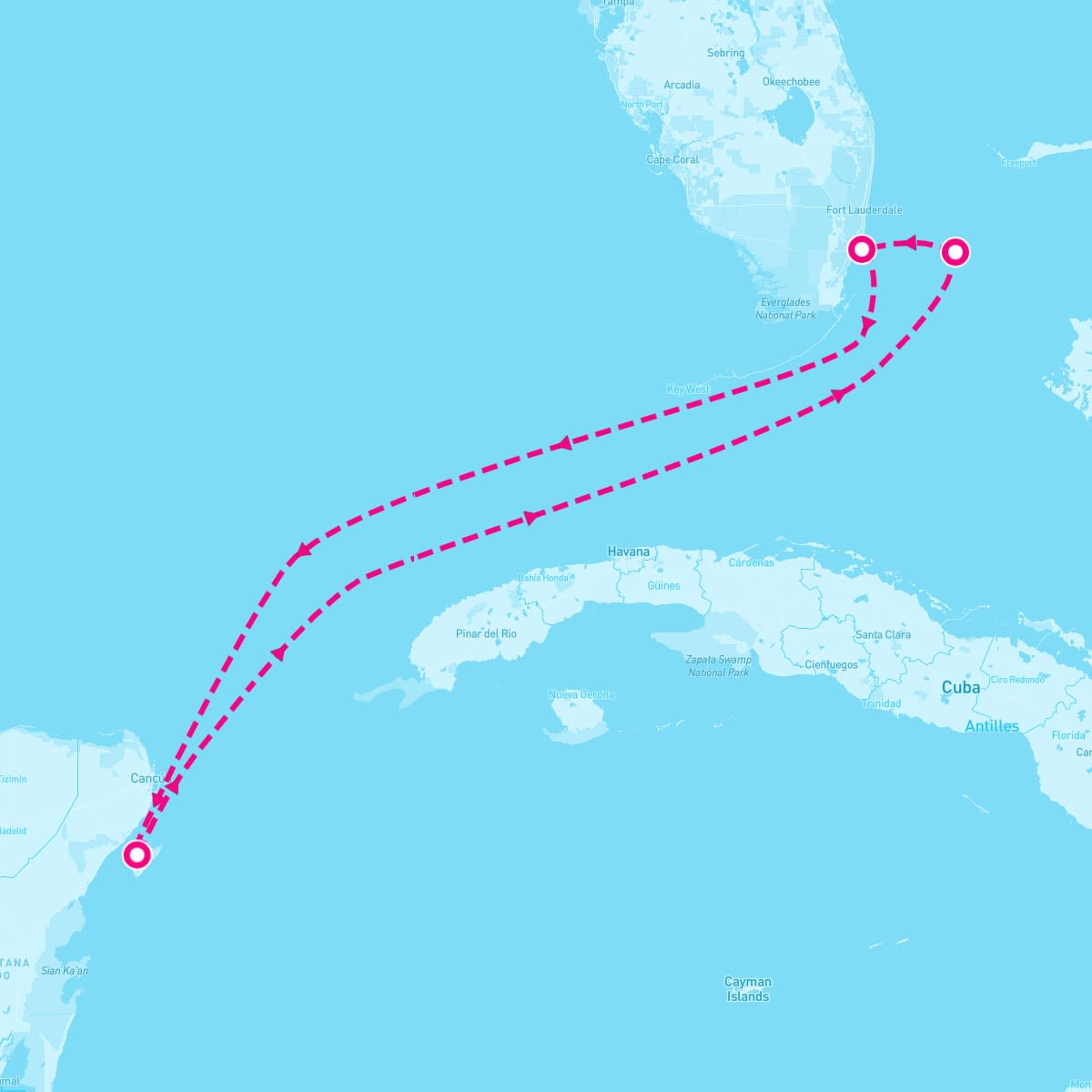 Valiant Lady itinerary map for February 23, 2025 (5 nights)