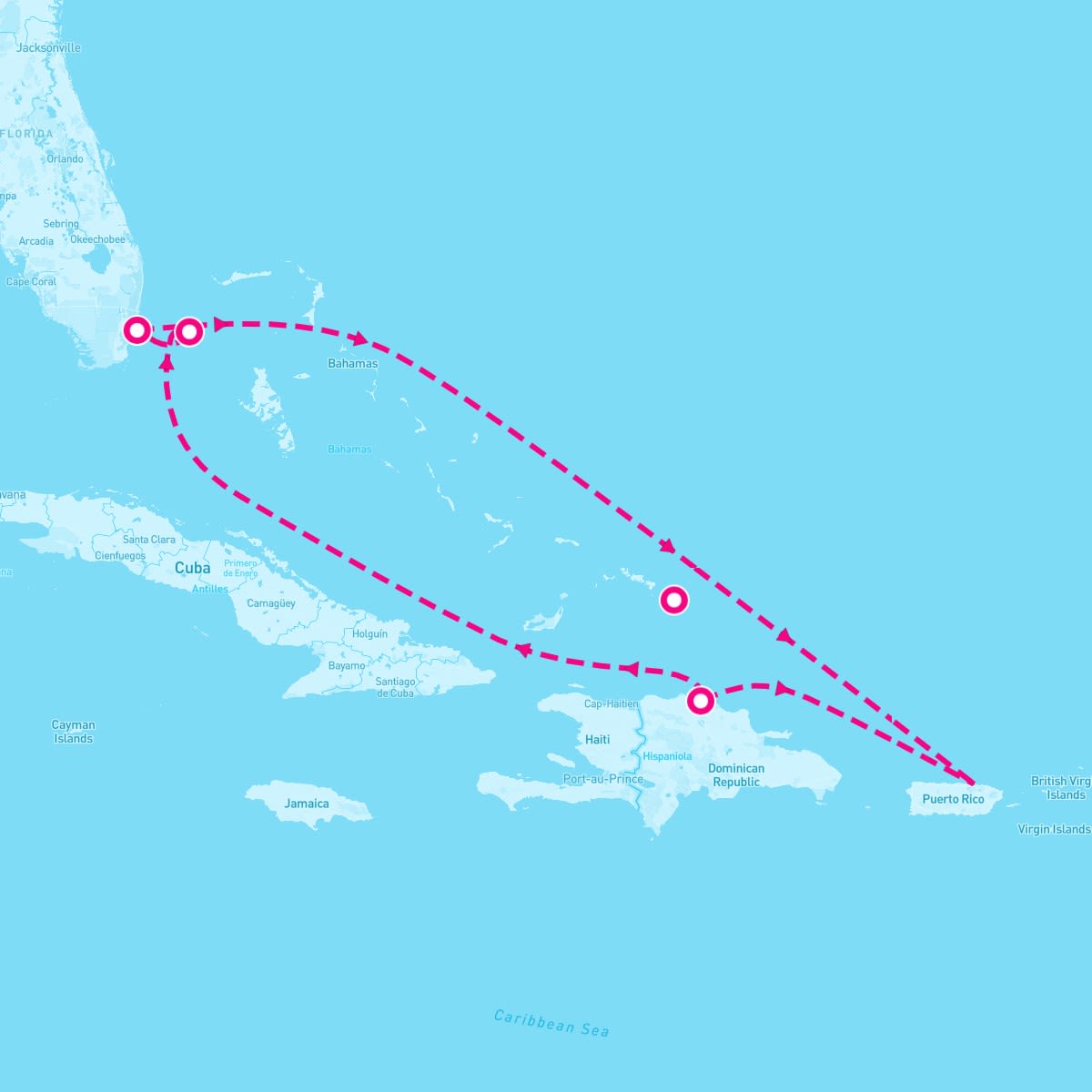 Valiant Lady itinerary map for July 20, 2025 (7 nights)