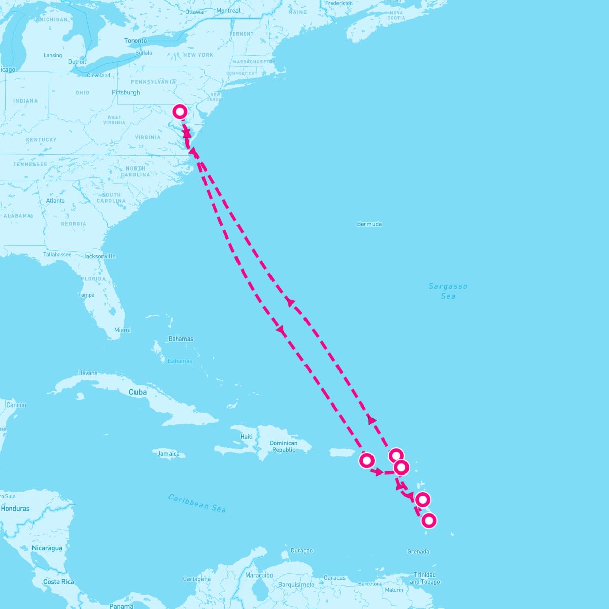 Vision of the Seas itinerary map for November 1, 2025 (12 nights)