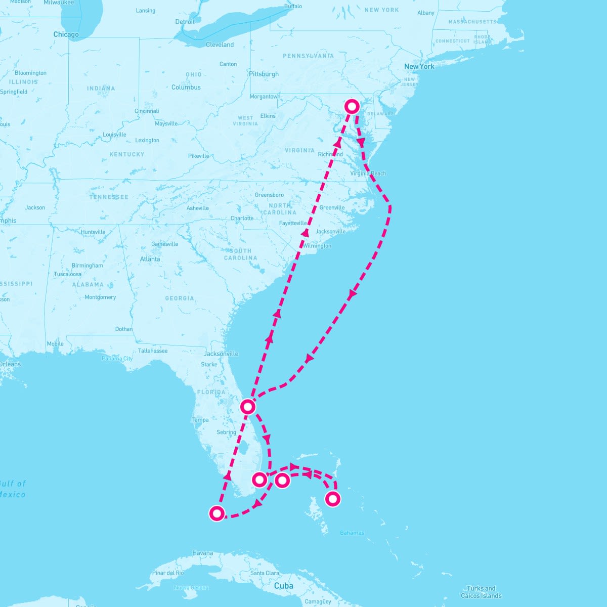 Vision of the Seas itinerary map for July 9, 2026 (9 nights)