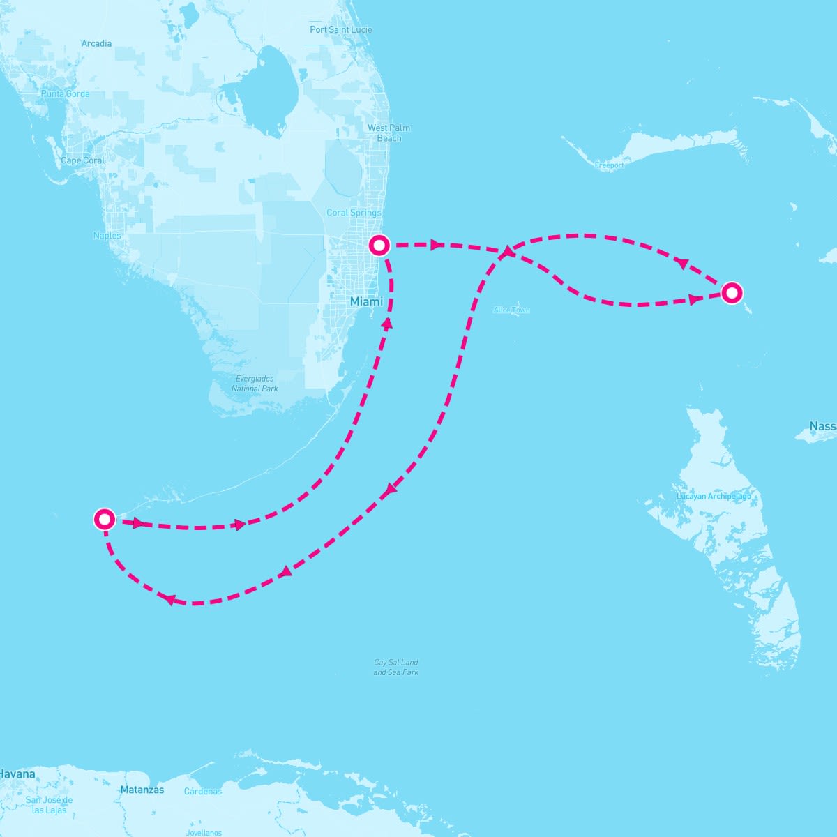 Vision of the Seas itinerary map for March 22, 2027 (4 nights)