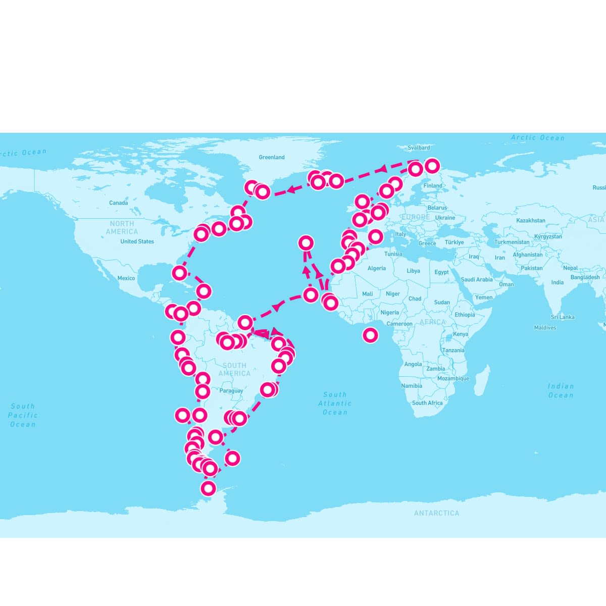 MS Volendam itinerary map for January 25, 2025 (133 nights)