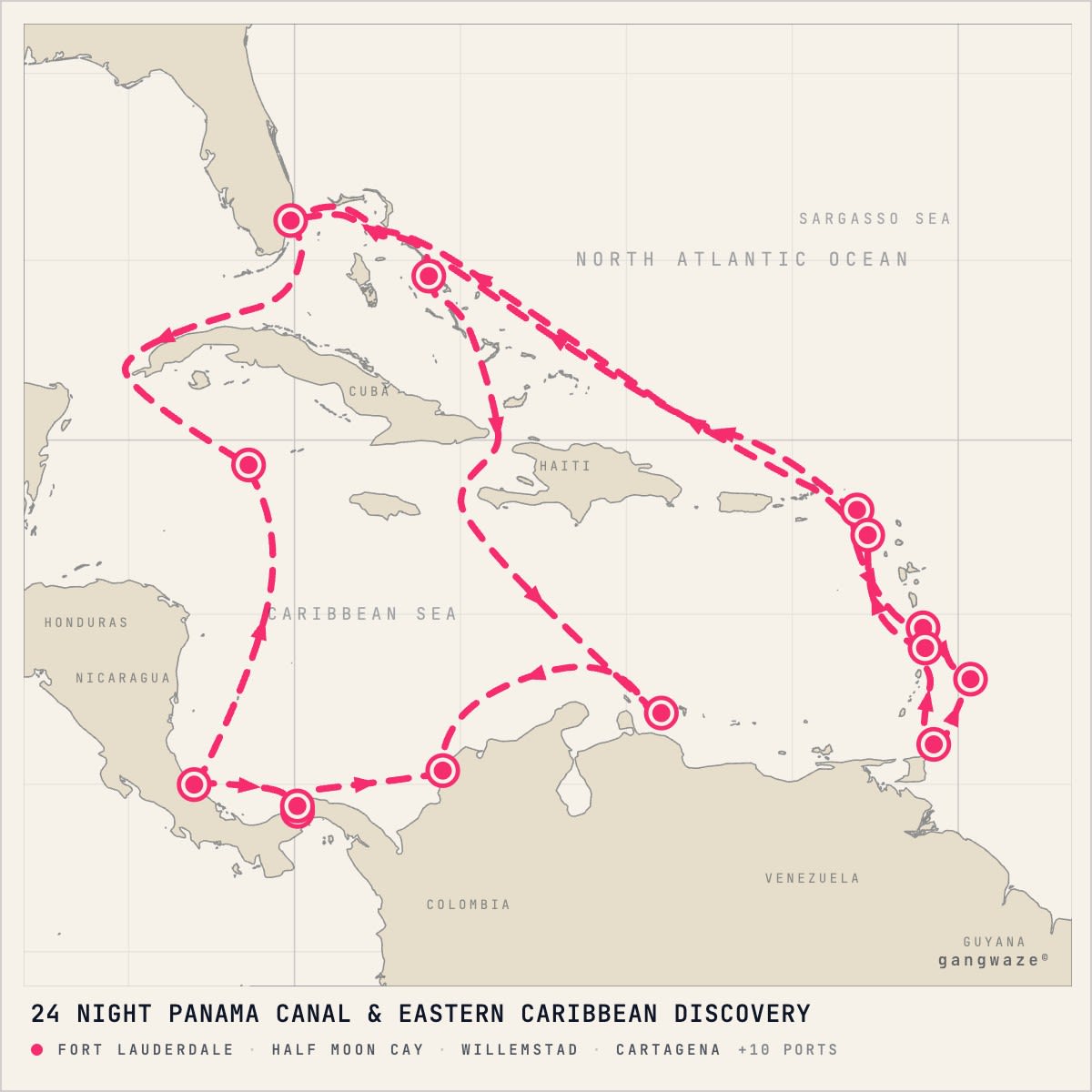 MS Volendam itinerary map for December 11, 2027 (24 nights)