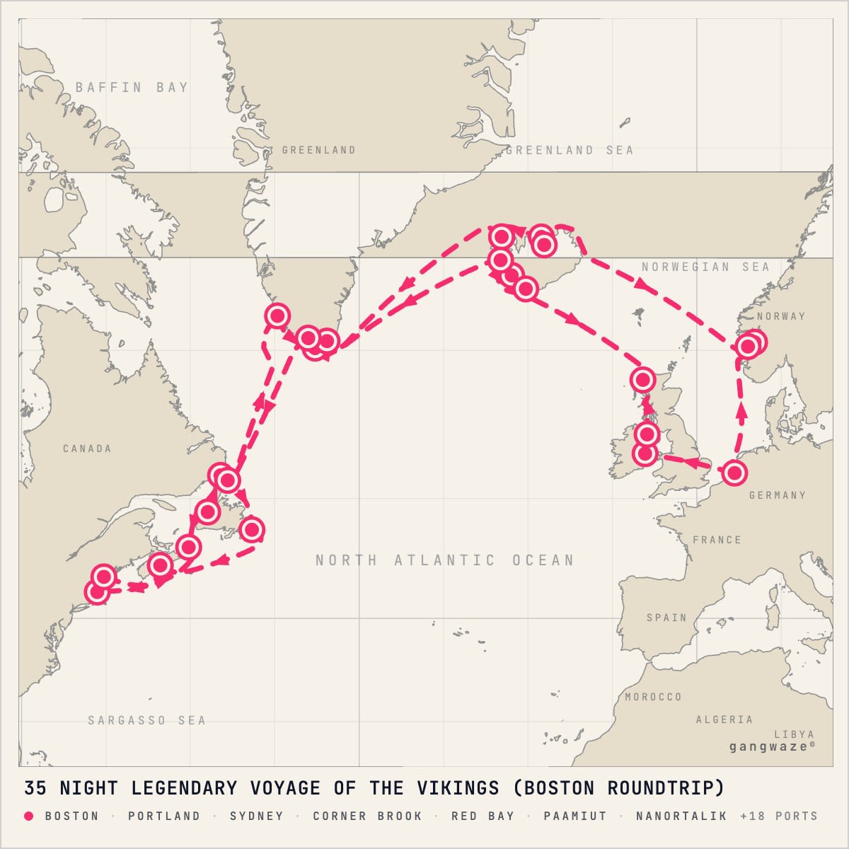 MS Volendam itinerary map for July 15, 2028 (35 nights)