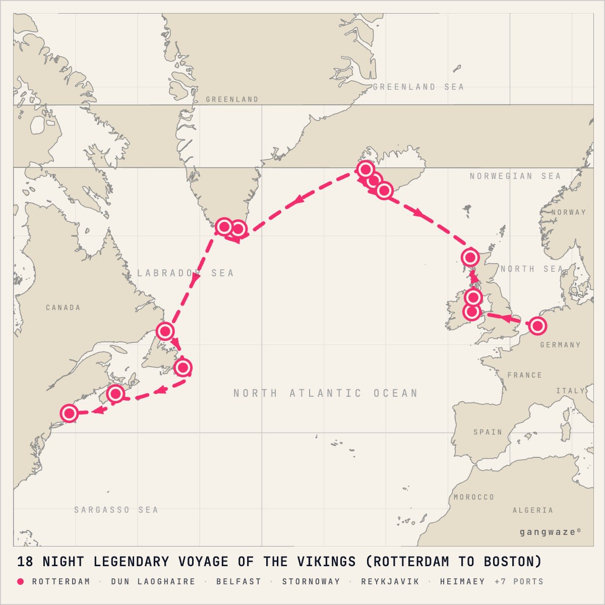 MS Volendam itinerary map for August 1, 2028 (18 nights)