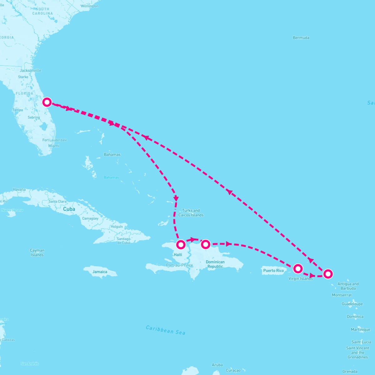 Voyager of the Seas itinerary map for December 22, 2023 (8 nights)
