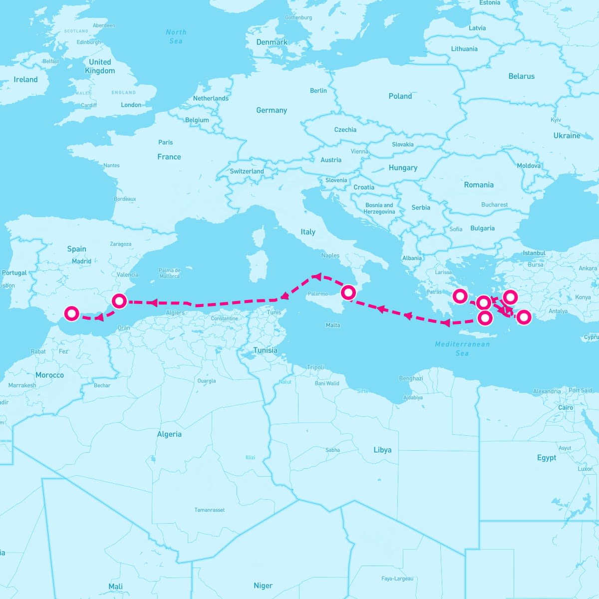 Voyager of the Seas itinerary map for October 14, 2024 (9 nights)