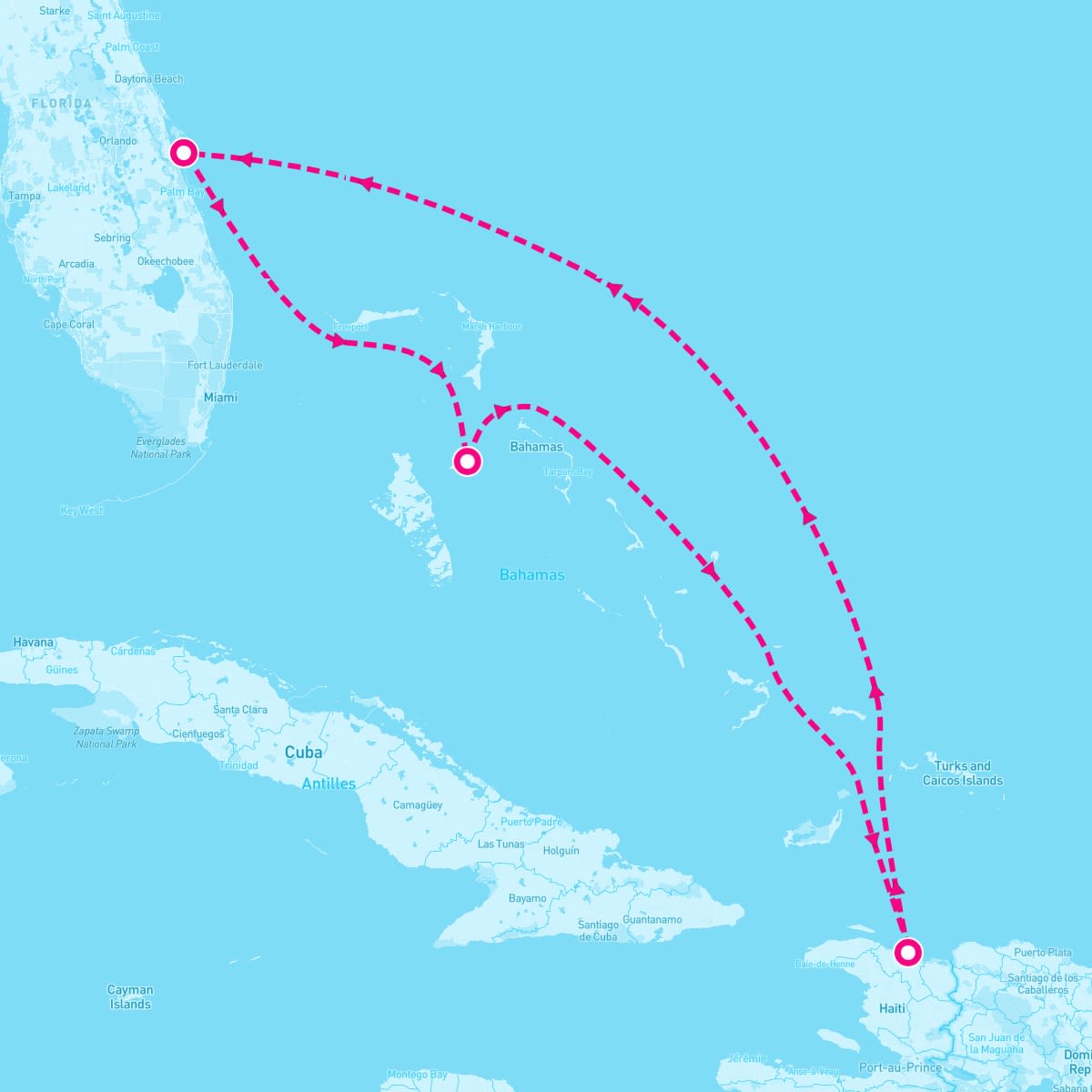Voyager of the Seas itinerary map for March 22, 2025 (5 nights)