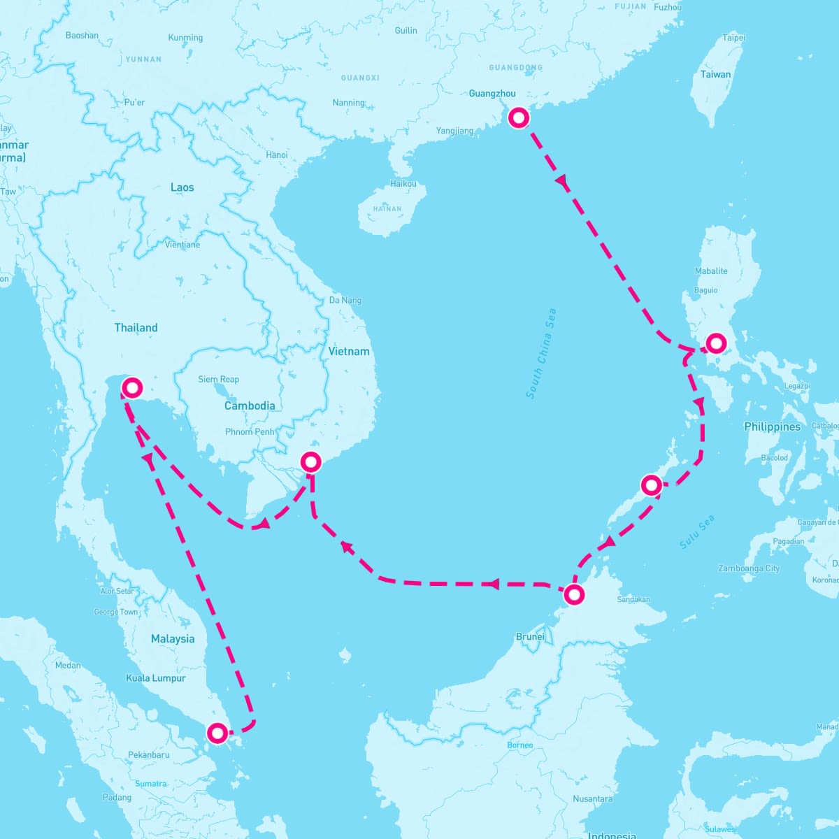 MS Westerdam itinerary map for January 6, 2024 (14 nights)