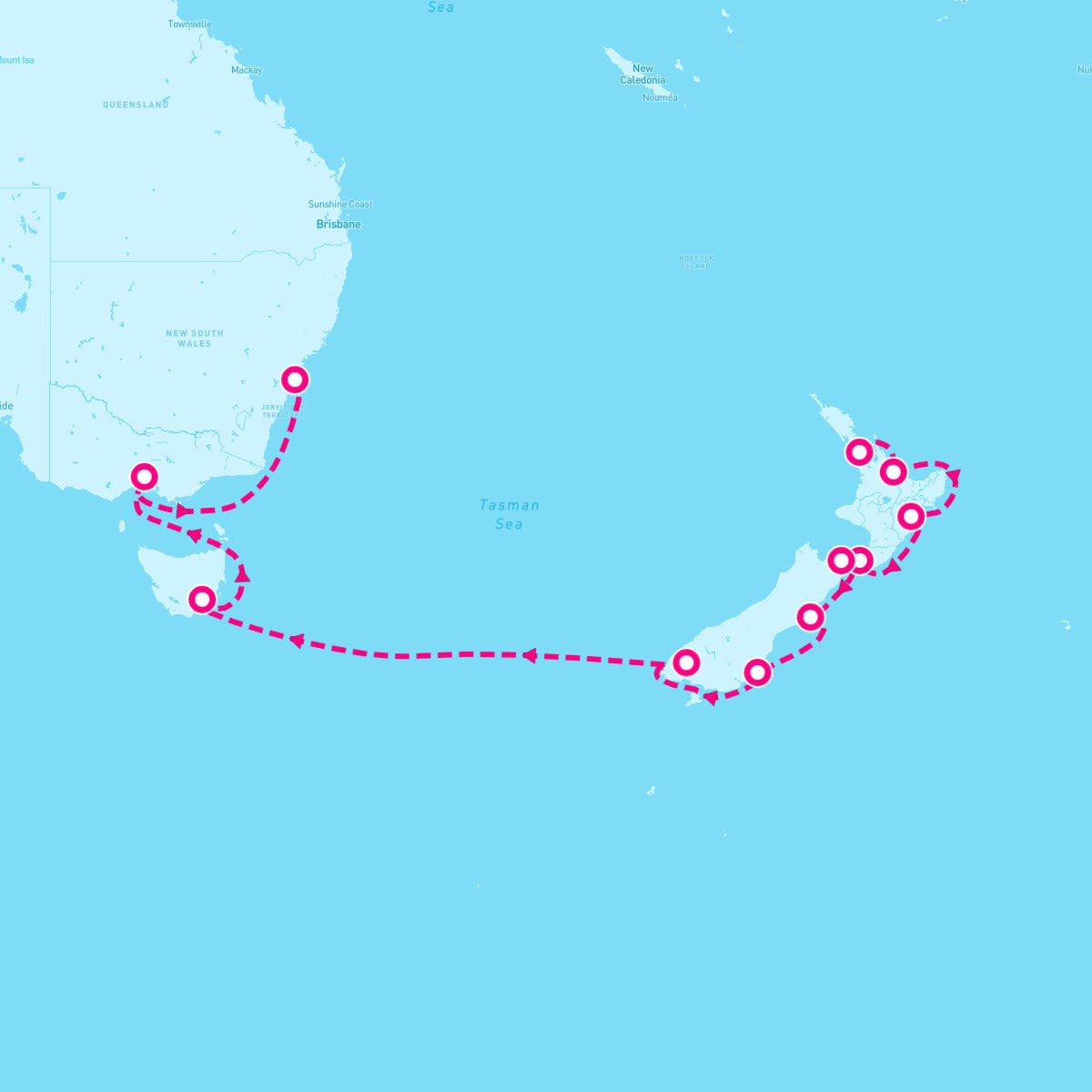 MS Westerdam itinerary map for January 19, 2025 (14 nights)