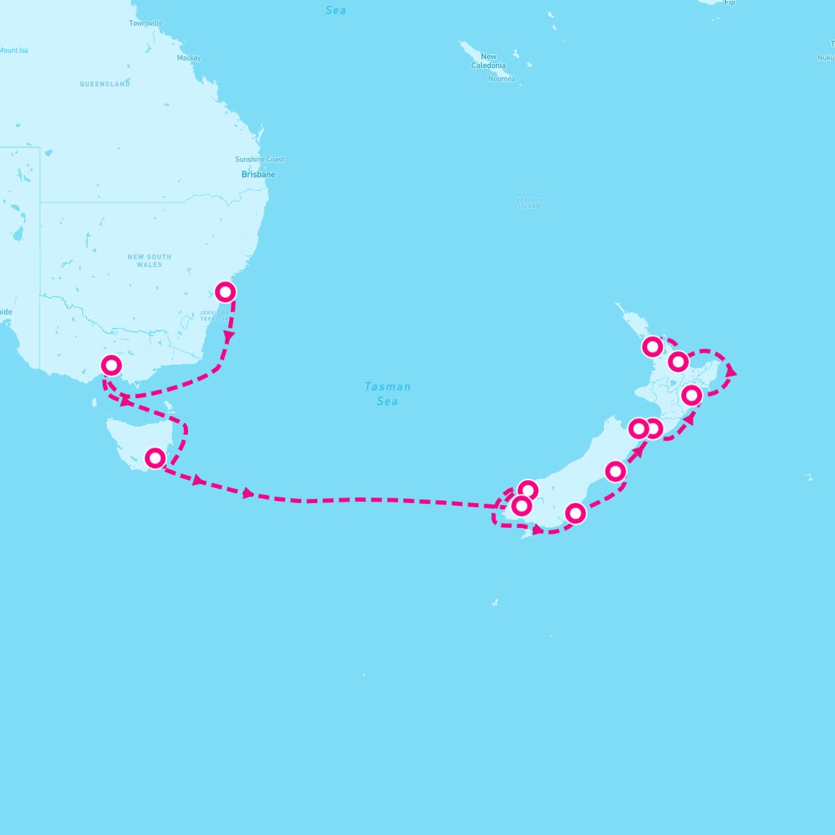 MS Westerdam itinerary map for February 2, 2025 (14 nights)