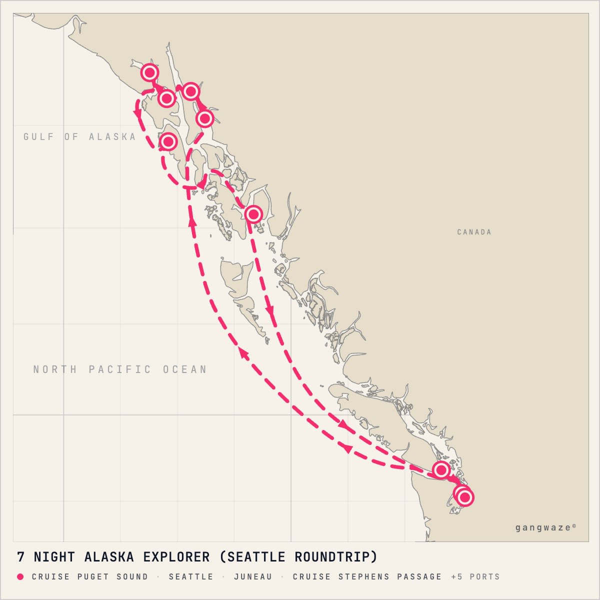 MS Westerdam itinerary map for August 12, 2028 (7 nights)