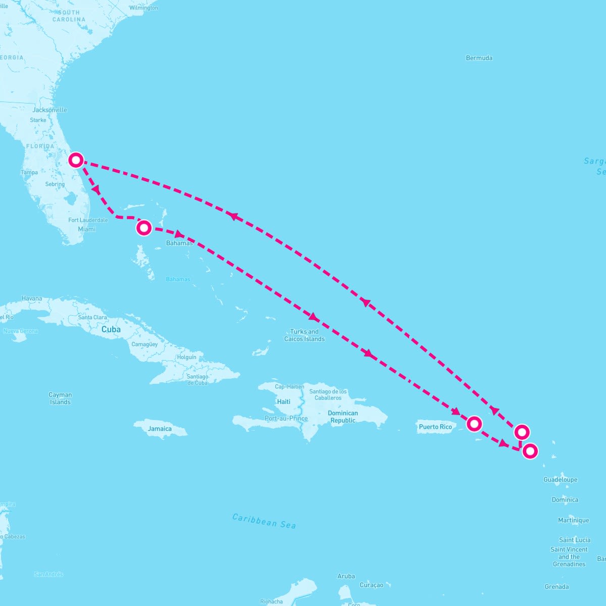 Wonder of the Seas itinerary map for December 30, 2023 (8 nights)