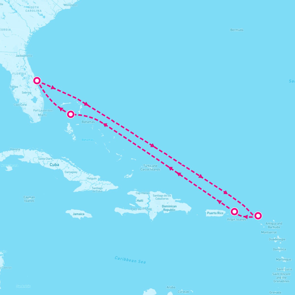 Wonder of the Seas itinerary map for March 16, 2025 (7 nights)